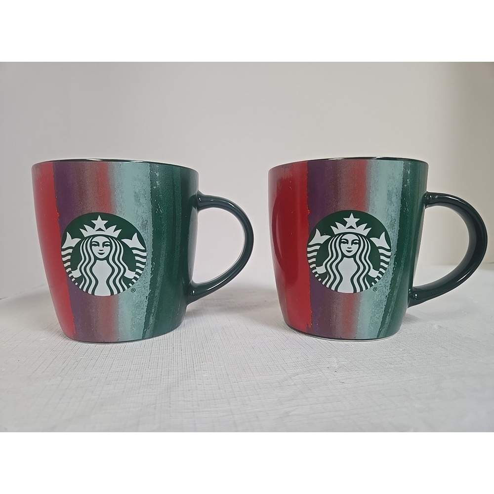 Lot of 2 Starbucks 2021 Christmas Holiday Coffee Mug‎ Mermaid Multi Color 12 oz